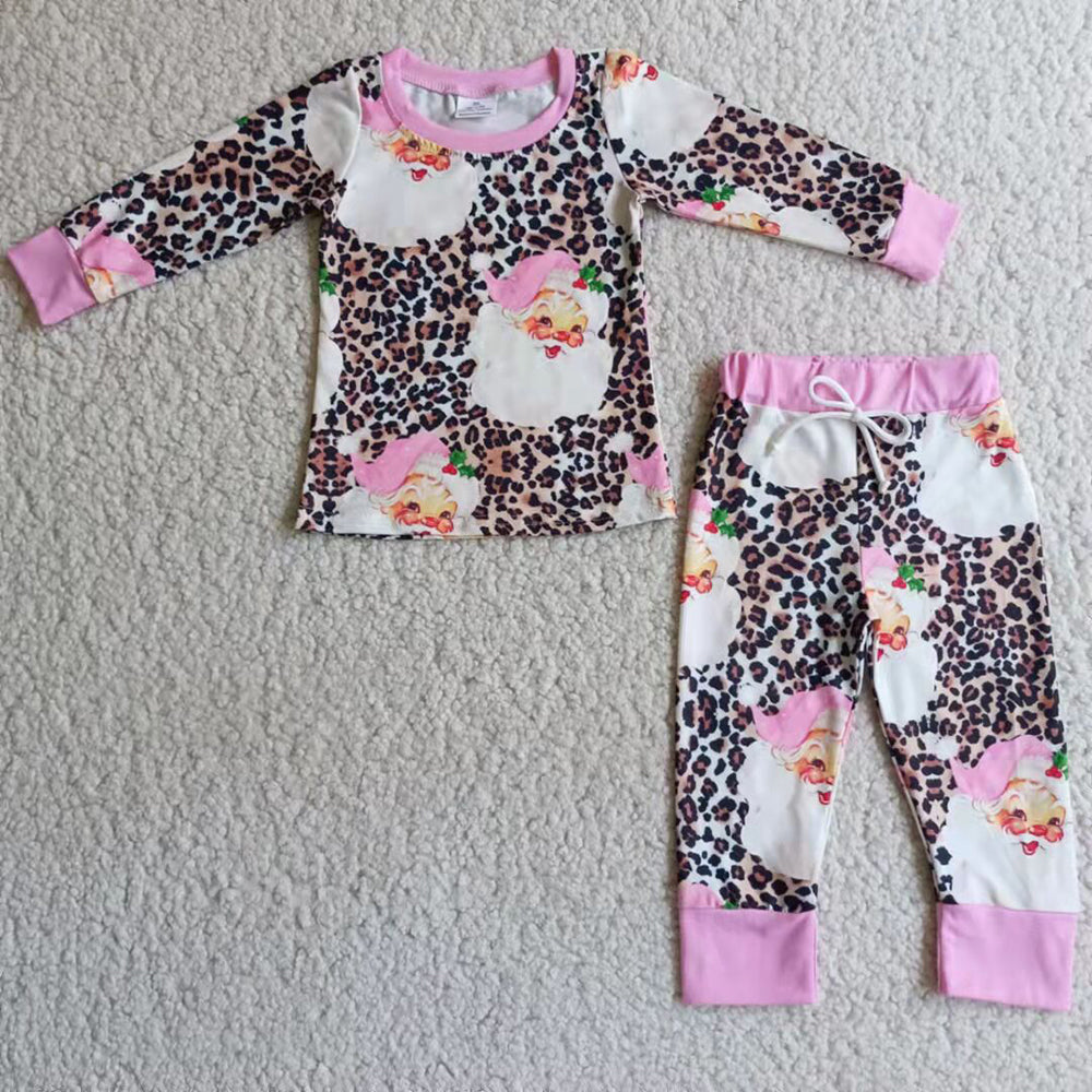 Girls santa leopard pajamas