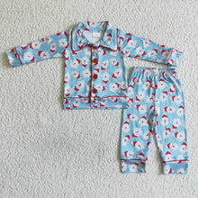 Load image into Gallery viewer, Baby Boys Santa blue color Christmas button up pajamas

