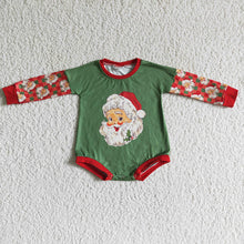 Load image into Gallery viewer, Baby girls Christmas green santa long sleeve rompers
