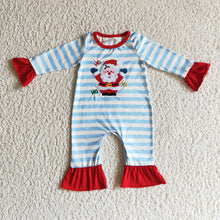 Load image into Gallery viewer, Baby girls Christmas santa blue stripes rompers
