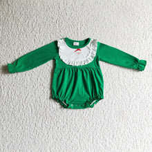 Load image into Gallery viewer, Baby girls green santa Christmas rompers
