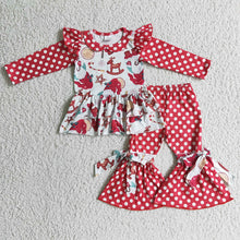 Load image into Gallery viewer, Baby girls Christmas santa tunic bell bottom pants clothes sets
