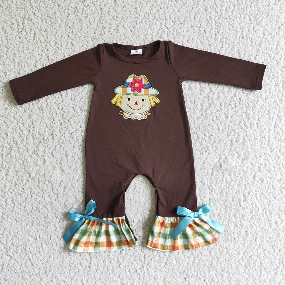 Baby boys fall scarecrow plaid rompers