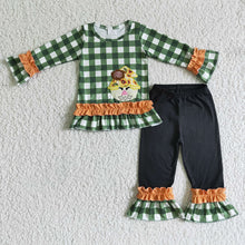 Load image into Gallery viewer, Baby girls fall plaid scarecrow ruffle pants sets
