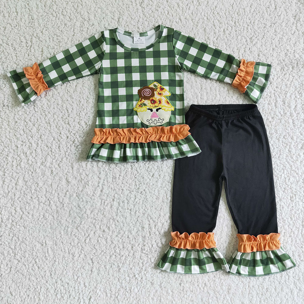 Baby girls fall plaid scarecrow ruffle pants sets