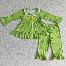 Load image into Gallery viewer, Baby girls Christmas smile face green color pajamas clothes sets
