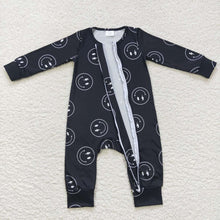 Load image into Gallery viewer, Baby Girls Black Smile Long Sleeve Zip Rompers

