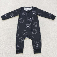 Load image into Gallery viewer, Baby Girls Black Smile Long Sleeve Zip Rompers
