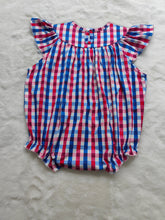Load image into Gallery viewer, Baby Girls 4th Of July American Flag Gingham Smocked Rompers
