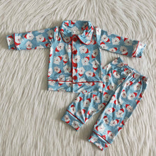 Load image into Gallery viewer, Baby Boys Santa blue color Christmas button up pajamas
