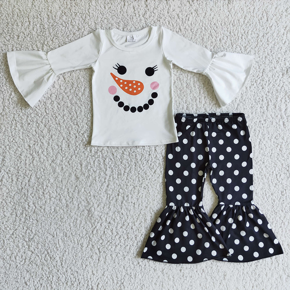 Baby Girls snowman shirt dots bell pants sets