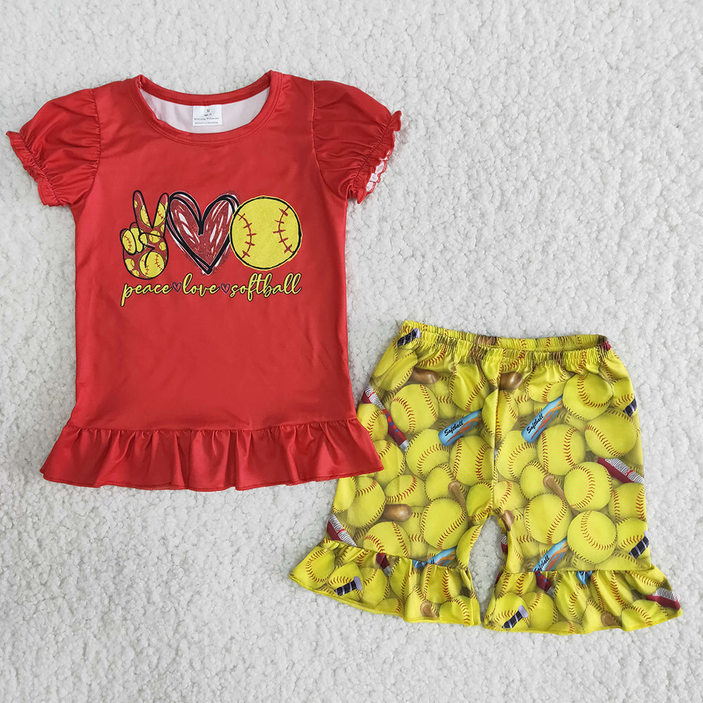 Red T-shirt yellow baseball Shorts sets