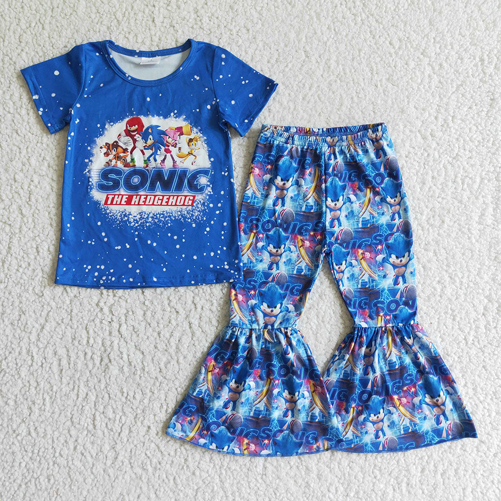 baby girls blue cartoon bell pants sets