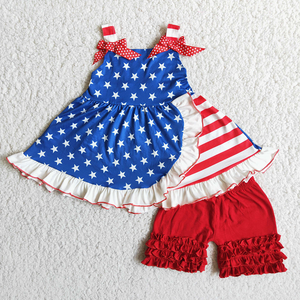 4th of July girls ruffle tunic shorts sets