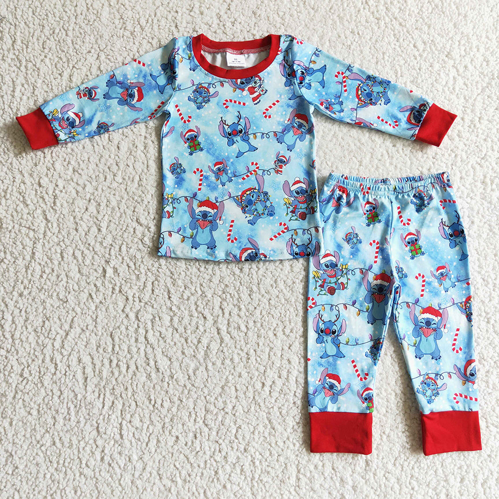 Baby boys christmas cartoon blue pajamas pants sets