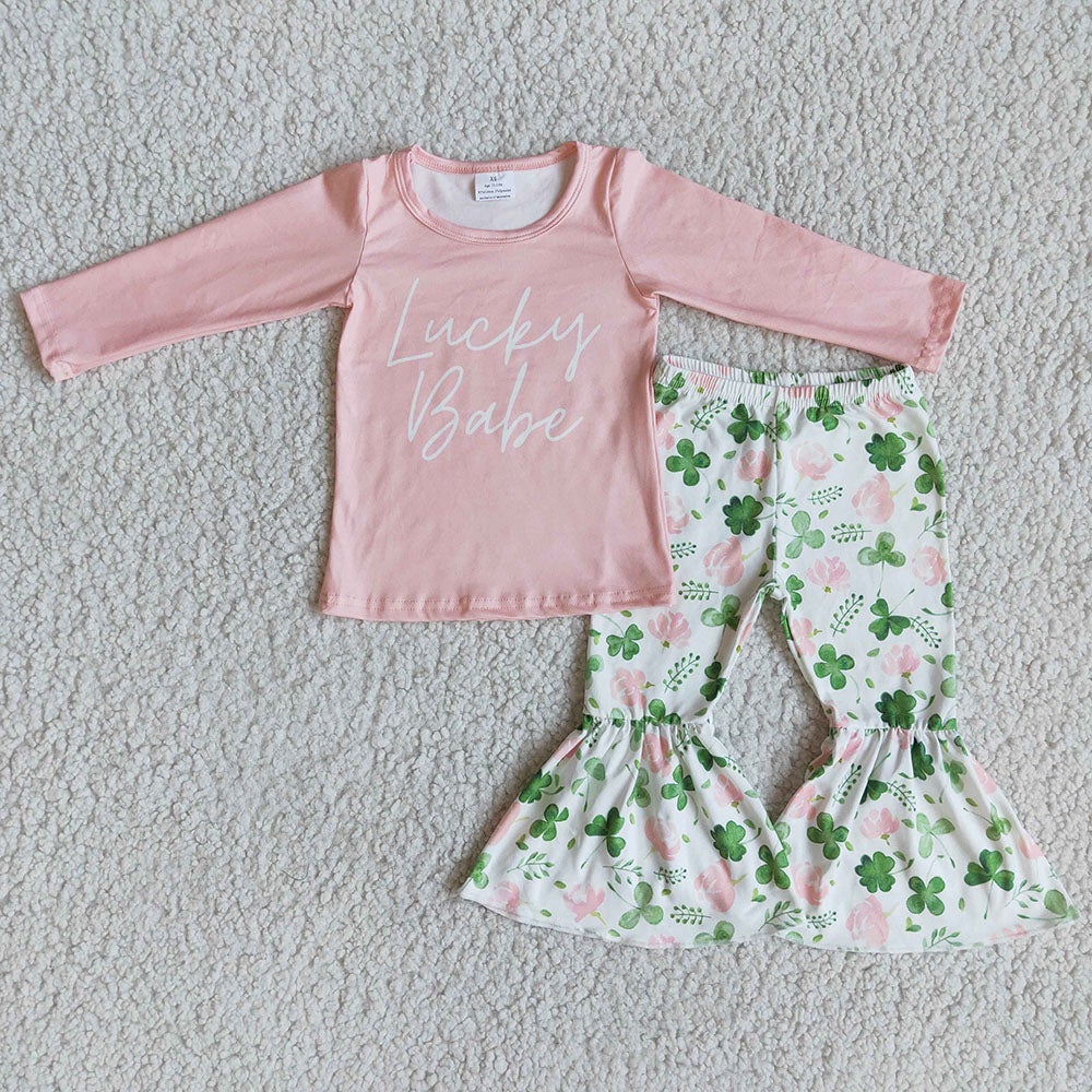 St Patrick Day Lucky Babe bell bottom pants sets