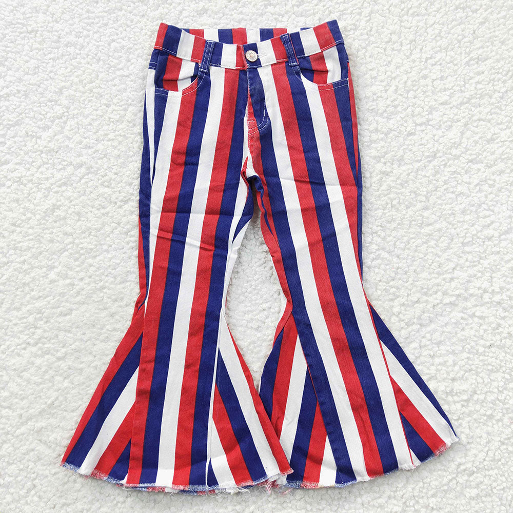 Baby Girls 4th Of July Stripe Denim Bell Jeans Pants