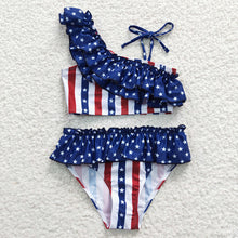 Load image into Gallery viewer, Baby Girls 2pcs 4th of July Ruffle Swimsuits
