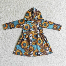 Load image into Gallery viewer, Baby girls hooded sunflower west long sleeve dresses
