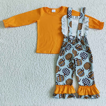 Load image into Gallery viewer, Baby girls fall pumpkin overall pants sets
