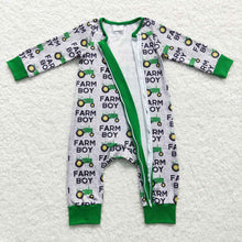 Load image into Gallery viewer, Baby Farm Boy Tractor Zip Long Sleeve Rompers
