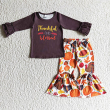 Load image into Gallery viewer, Baby Girls thankful and blessed thanksgiving pants sets
