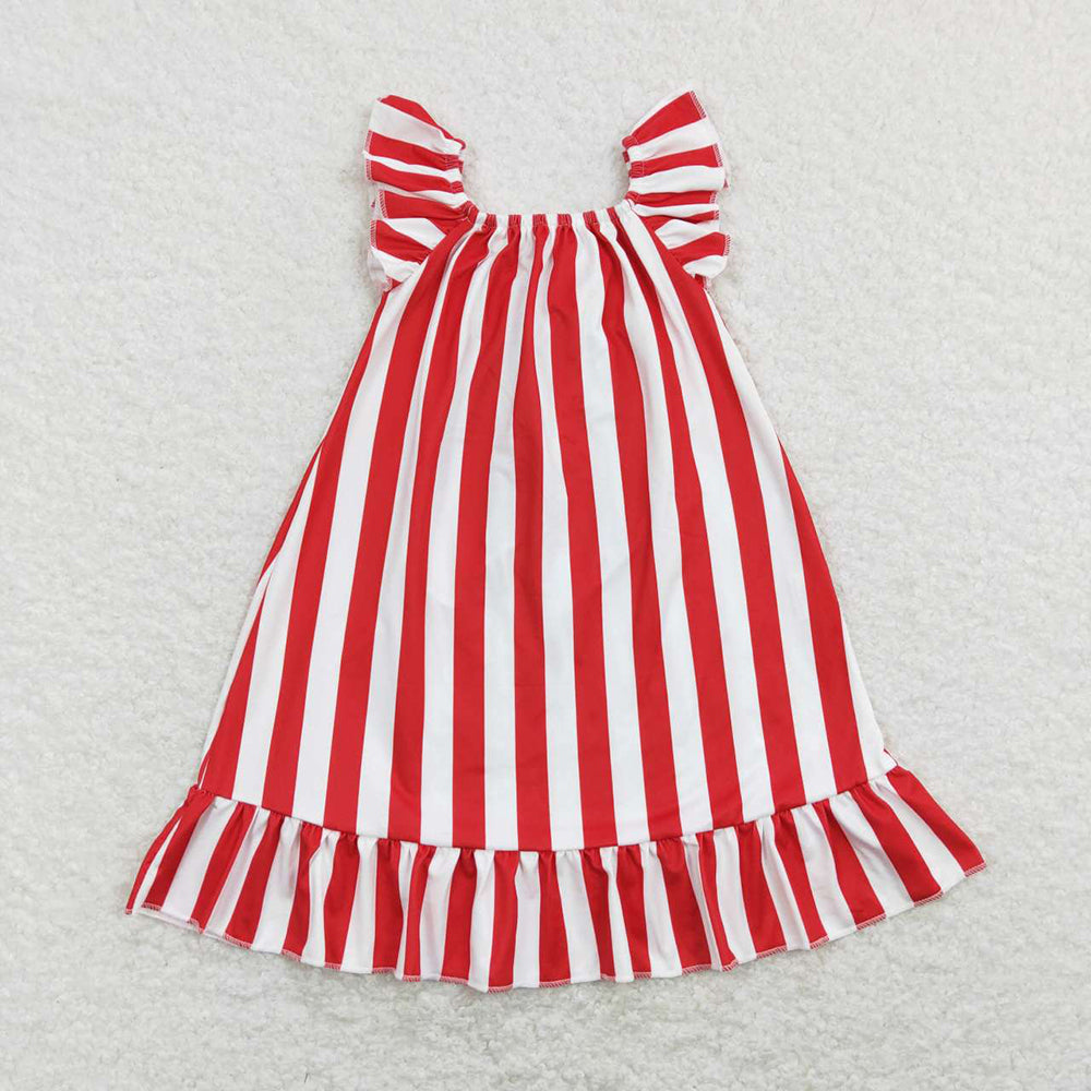 Baby Girls 4Th Of July Red Stripes Big Bow Knee Length Dresses