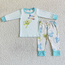 Load image into Gallery viewer, baby boys blue monster pajamas legging sets
