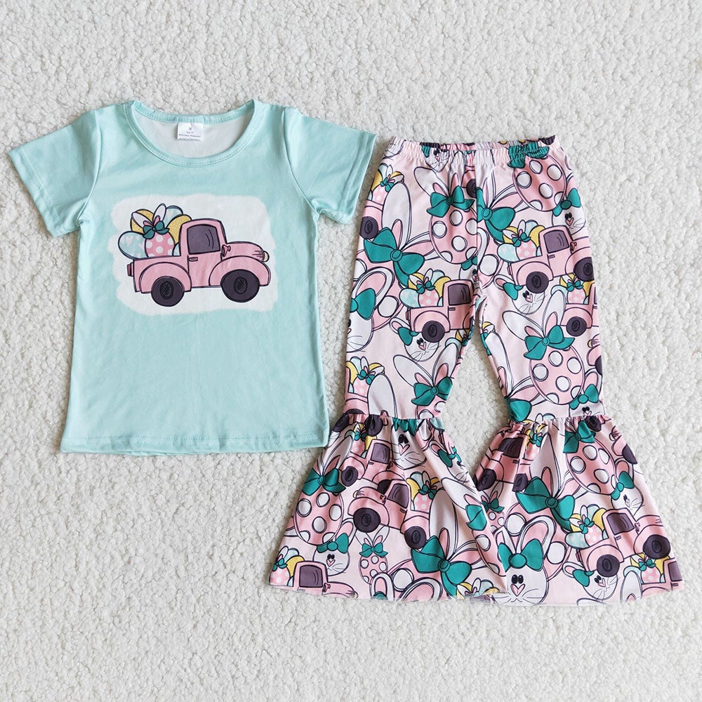 Baby Girls easter tractor egg bell pants sets