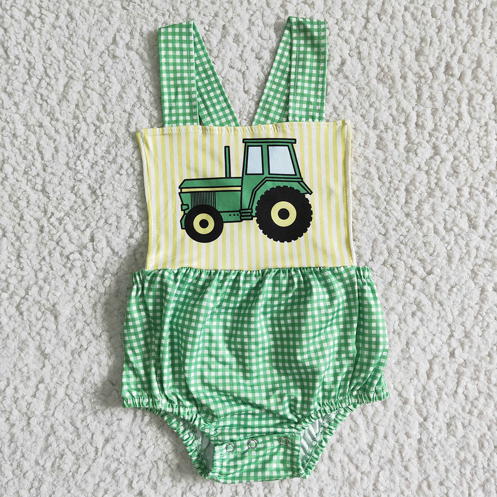 Baby boys tractor plaid print romper