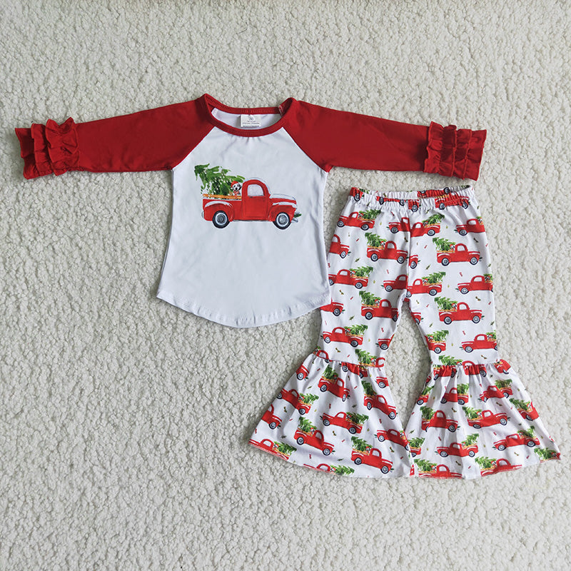 Baby Girls Christmas tractor tree bell pants sets