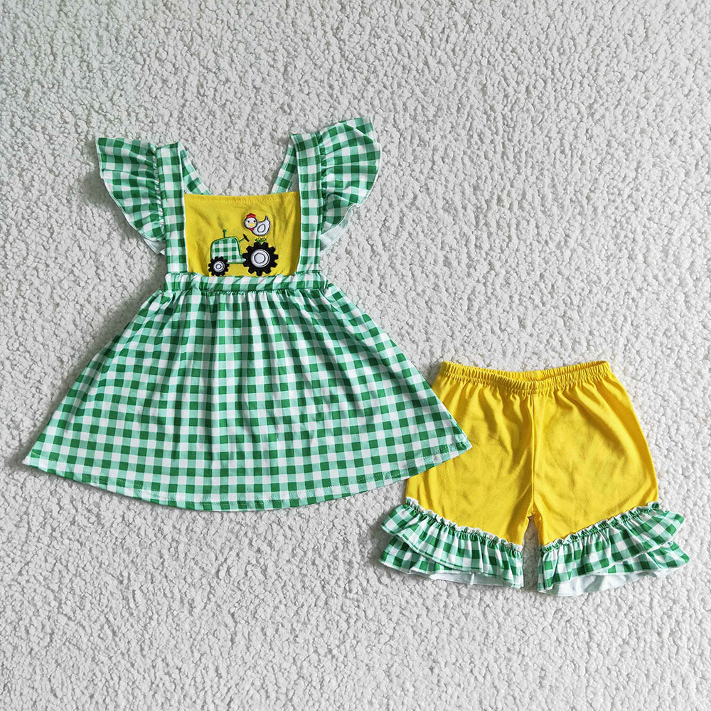 Baby girls tractor farm shorts sets