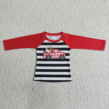 Load image into Gallery viewer, Baby Boys farm tractor red stripe shirts
