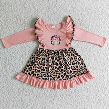 Load image into Gallery viewer, Baby girls turkey leopard pink knee length dresses
