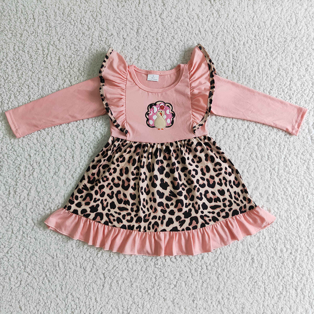 Baby girls turkey leopard pink knee length dresses