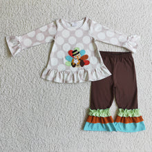 Load image into Gallery viewer, baby girls thanksgiving turkey pants clothing sets
