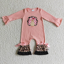 Load image into Gallery viewer, Baby girls leopard turkey pink ruffle thanksgiving rompers
