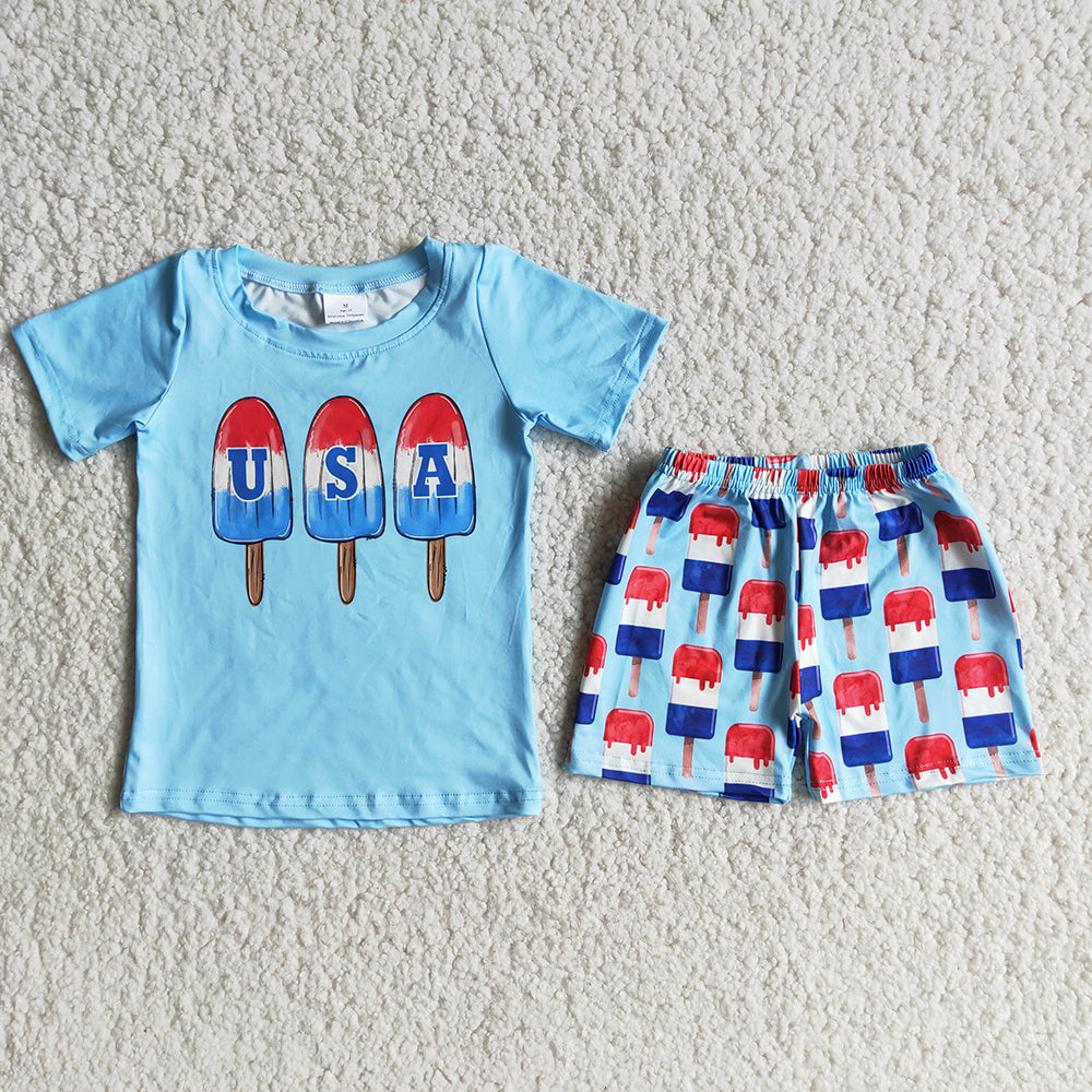 4th of July boys USA shorts sets