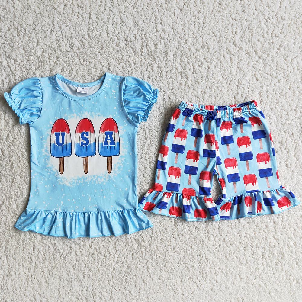 4th of July girls USA shorts sets