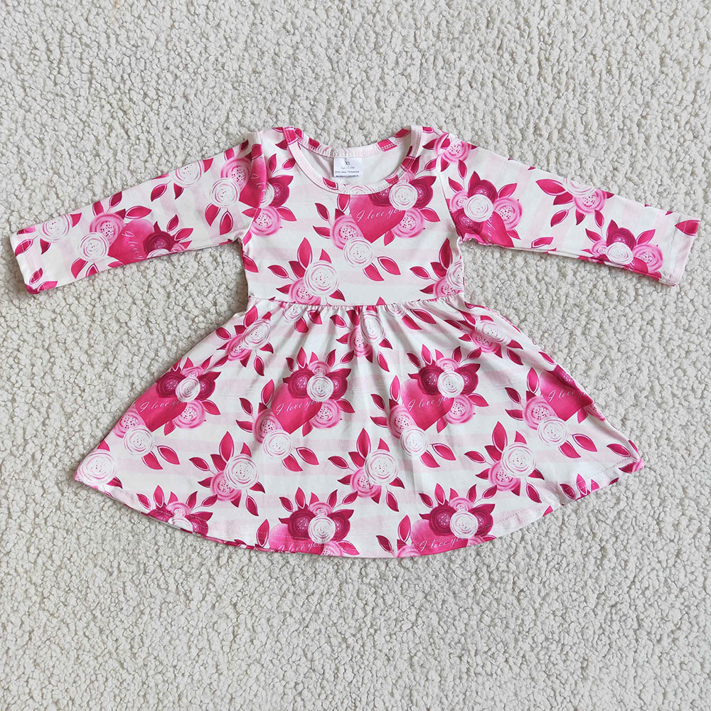 Valentines Hotpink Heart Floral Twirl Dresses