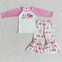 Load image into Gallery viewer, Baby girls valentines tractor long sleeve top bell pants sets

