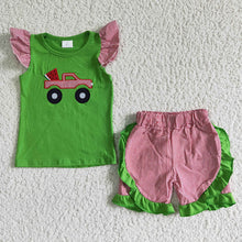 Load image into Gallery viewer, Baby girls watermelon tractor shorts summer sets

