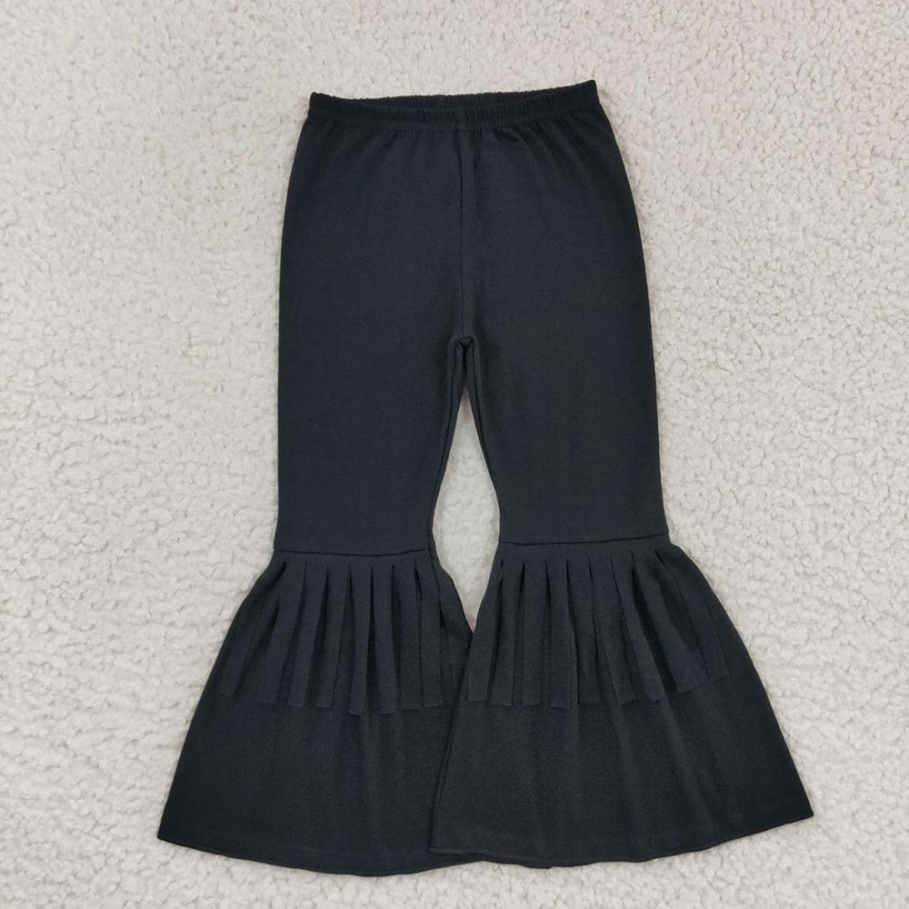 Baby Girls Black Cotton Fringe Ruffle Bell Pants