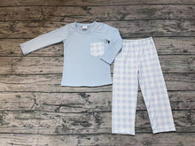 Load image into Gallery viewer, Baby Girls Blue Long Sleeve Tops Checkered Pants Clothing Sets
