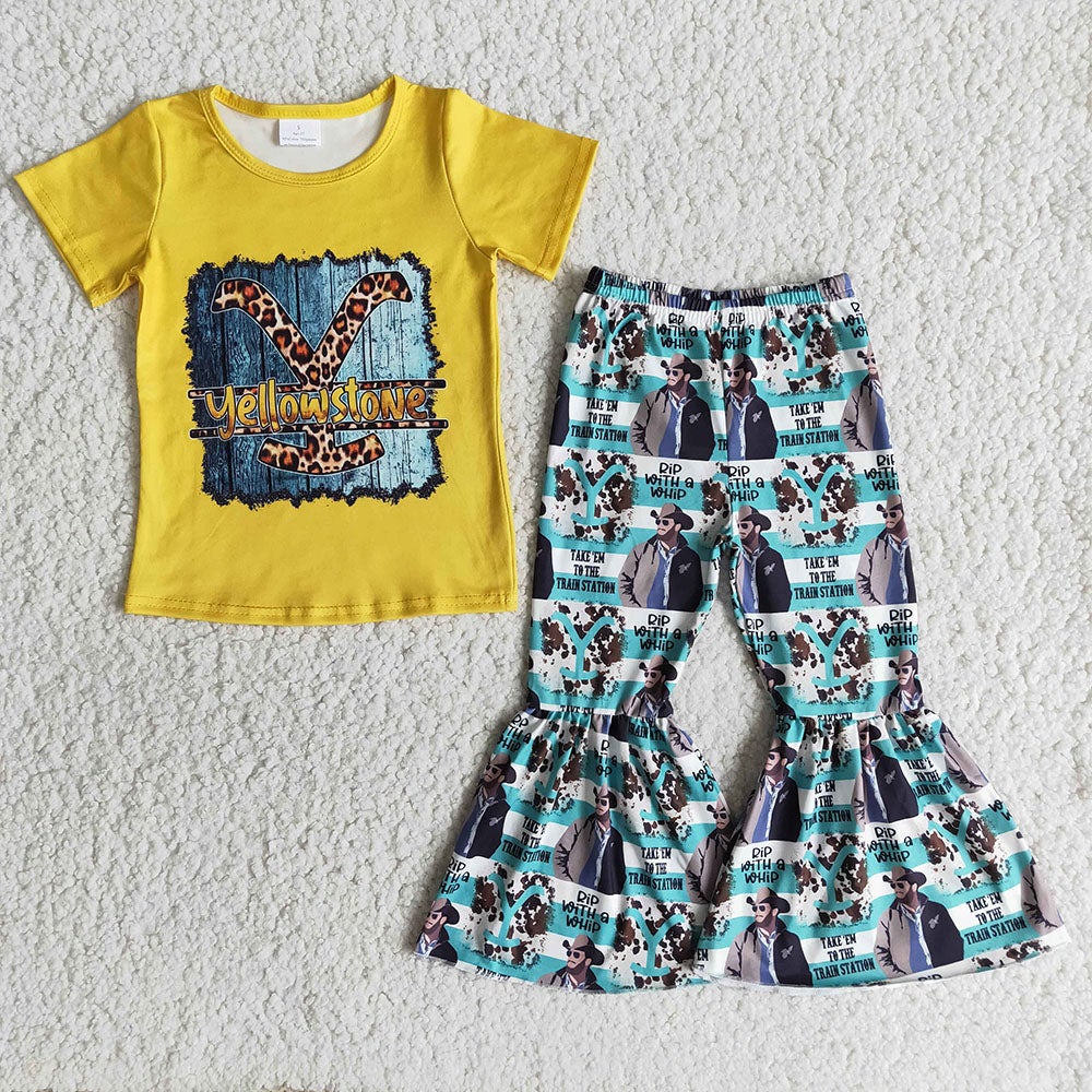 Baby girls mustard Y-Stong Singer bell pants clothing sets